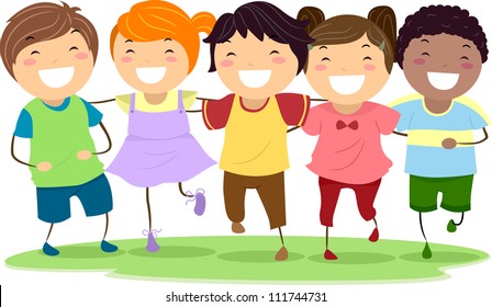 Illustration of Kids Laughing Together While Walking Side by Side