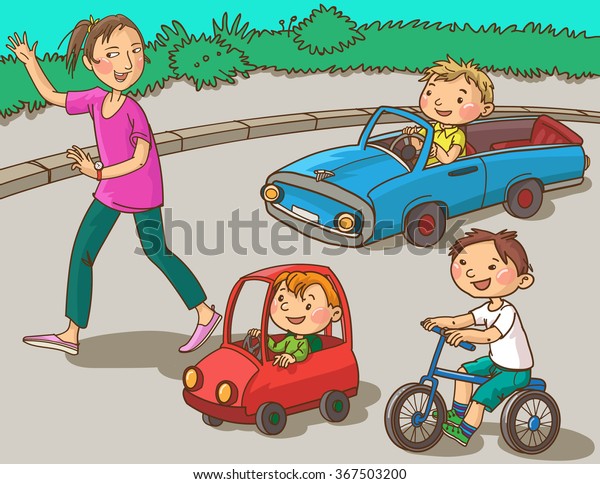 Illustration of Kids learning driving.\
Isolated objects on white background. Great illustration for School\
books, Magazines, Advertising and more.\
VECTOR.\
