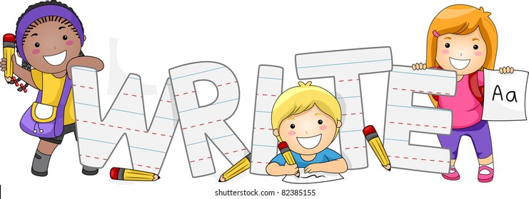 Illustration of Kids Learning How to Write