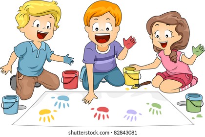 Illustration of Kids Leaving Hand Prints on a Board