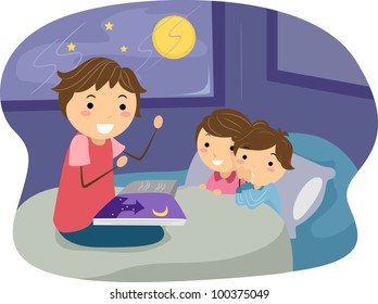 Illustration of Kids Listening to a Bedtime Story