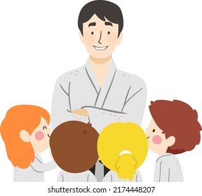 Illustration Of Kids Listening To Coach Man Wearing Taekwondo Uniform