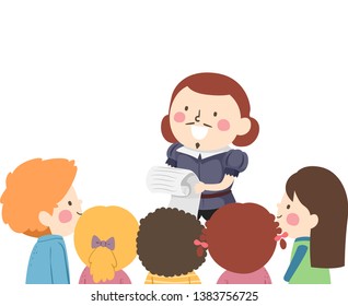 Illustration Of Kids Listening To A Kid Boy Wearing A Shakespeare Costume Reading Poem