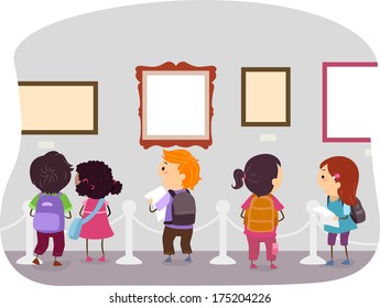 Illustration of Kids Looking at the Displays in an Art Museum