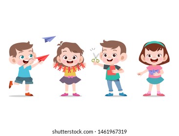 Illustration of Kids Making Paper