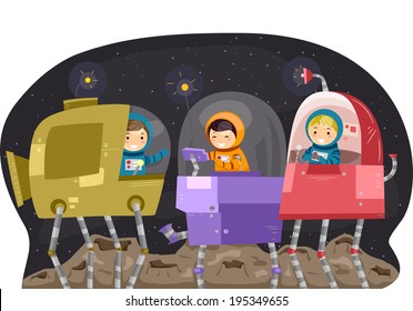 Illustration of Kids Manipulating Space Robots