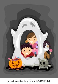 Illustration of Kids Manning a Ghost Booth