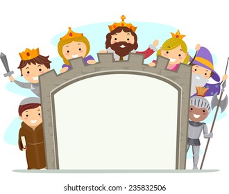 Illustration of Kids in Medieval Costumes Holding a Board