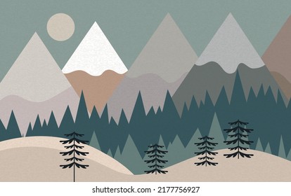 Illustration Kids Mountain Nursery With Vintage Color And Texture, Mountain Forest, Kids Wallpaper, Nursery