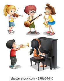 Illustration of the kids with musical talents on a white background