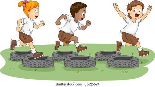 Illustration Of Kids In An Obstacle Course