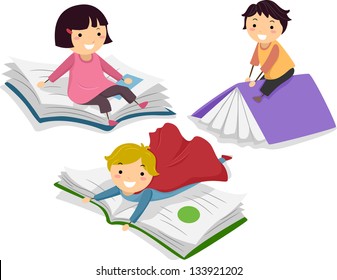 Illustration of Kids on Big Books