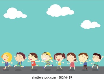 Illustration Kids On Blue Sky Background Stock Vector (Royalty Free ...