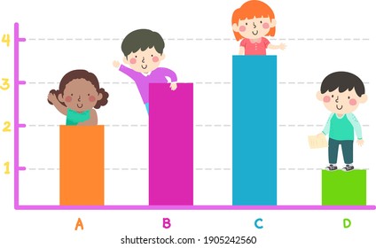 Illustration of Kids on a Colorful Bar Graph or Chart Learning About It