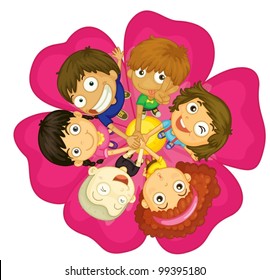 Illustration of kids on a flower