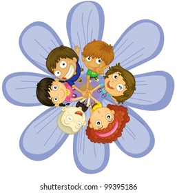 Illustration of kids on a flower