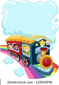 Illustration of Kids on a Rainbow Train with a Cloud of Smoke