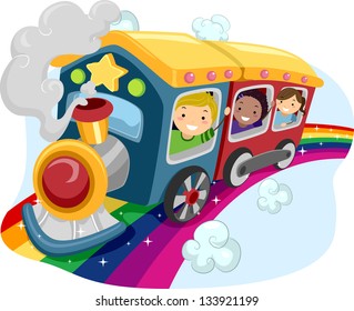 Illustration Of Kids On A Rainbow Train