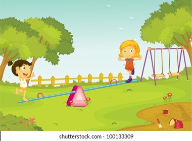 Illustration of kids on a seesaw