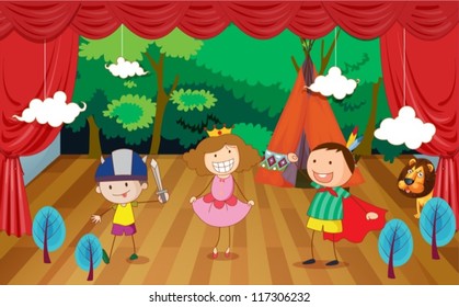 illustration of kids on a stage on a beautiful background