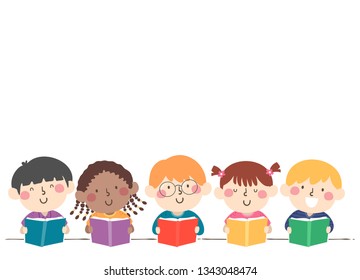 Illustration Kids On Table Reading Books Stock Vector (Royalty Free ...