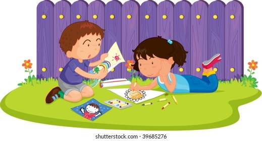 illustration of kids on white