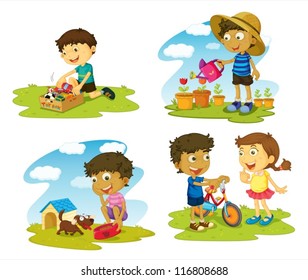 illustration of kids on a white background