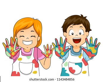 Illustration Kids Painter Showing Hands Paint Stock Vector (Royalty ...