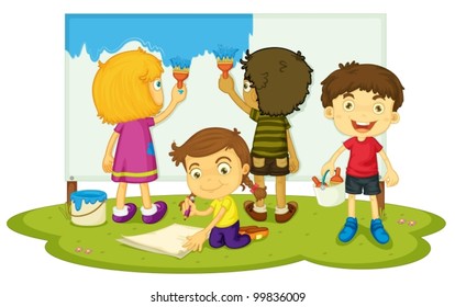 Illustration of kids painting together