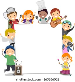 Illustration of Kids Participating in Extra Curricular Activities Surrounding a Blank Board 