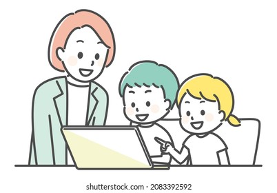 Abbildung von Kindern und PC