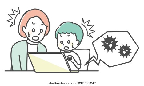ilustración de niños y pc