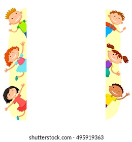 Illustration Kids Around Square Banner Behind Stock Vector (Royalty ...