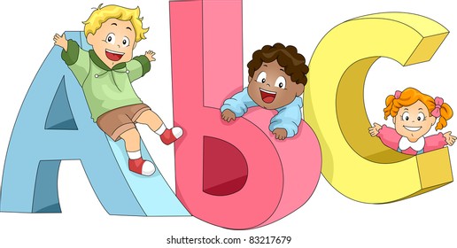 Illustration of Kids Playing with ABC's