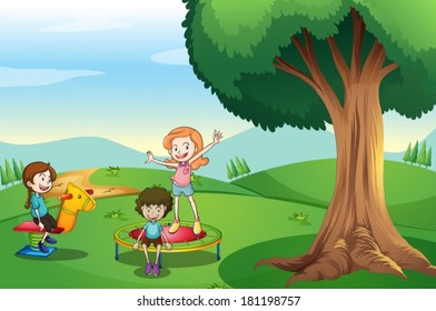 Illustration of the kids playing above the hills