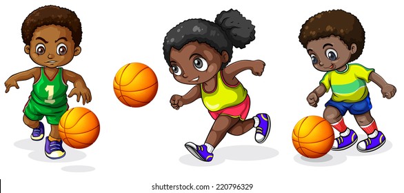 Illustration Of The Kids Playing Basketball On A White Background  