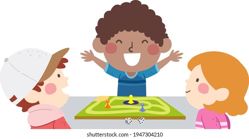 Illustration of Kids Playing Board Game with Kid Boy Winning It