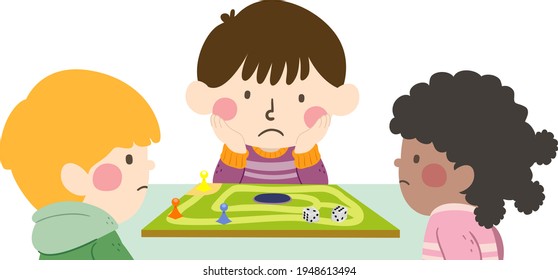 Illustration of Kids Playing a Board Game and Feeling Bored