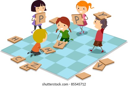 Illustration of Kids Playing a Board Game