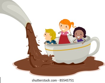 Illustration of Kids Playing in a Chocolate Pond