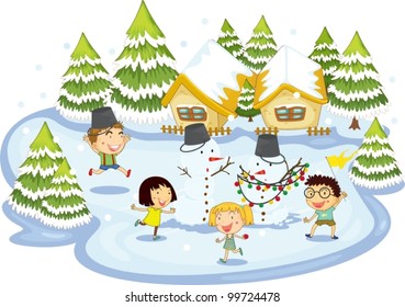 Illustration of kids playing at christmas time