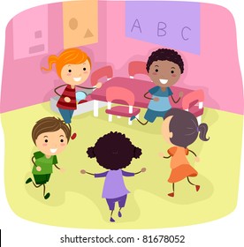 Illustration of Kids Playing in a Classroom