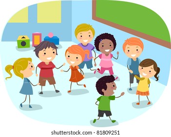 Illustration of Kids Playing in the Classroom