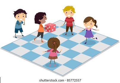 Illustration of Kids Playing Dice