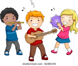 Illustration of Kids Playing Different Musical Instruments