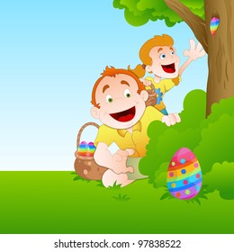 Illustration of Kids Playing with Easter Egg