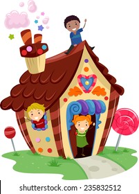 Illustration Of Kids Playing In A Fancy House Made Of Candies