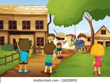 illustration of kids playing games in nature