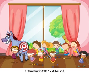 illustration of kids playing games in a room