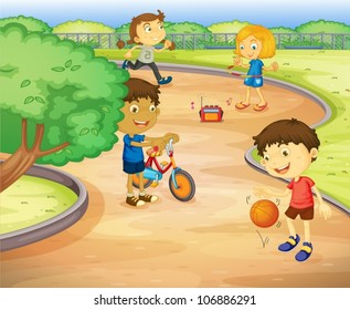 illustration of a kids playing in the garden